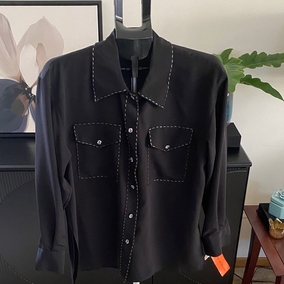 Susan Hutton Tops - Vintage Black Shirt with Beaded Stitching